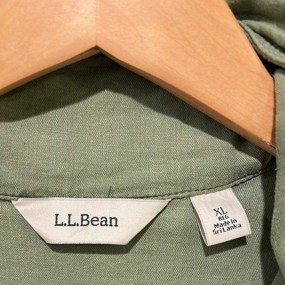 L.L. Bean Women olive green linen blend button down cinch waist jacket sz XL - Picture 6 of 9